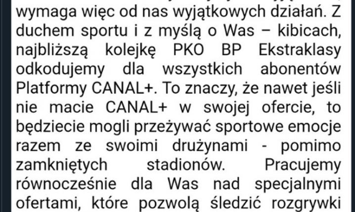 Świetna decyzja CANAL+ odnośnie meczów Ekstraklasy!